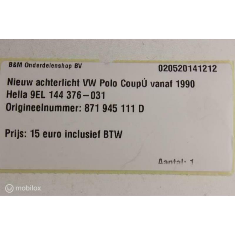 Nieuw achterlicht VW Polo Coupé vanaf 1990 871945111D